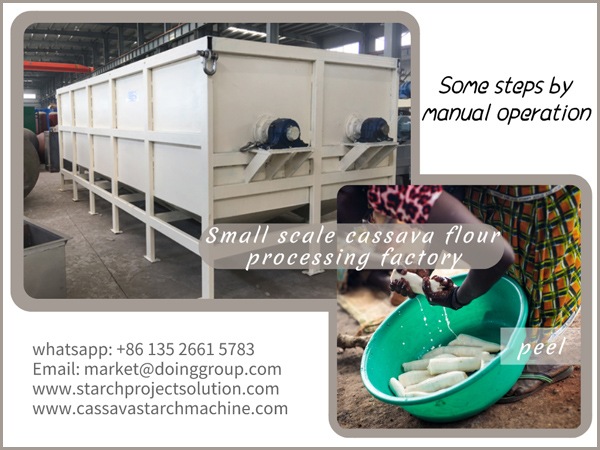 small scale cassava flour processing factory, some steps by manual operation