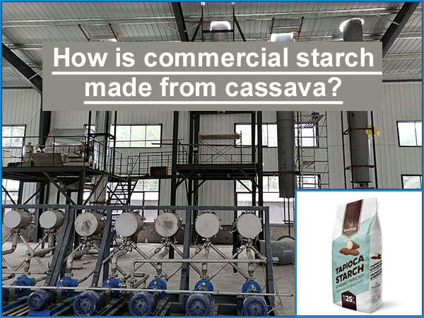 How is commercial starch made from cassava?